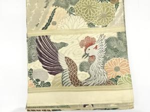 アンティーク着物 ] - 丸帯 アンティーク 鳳凰に菊・若松模様織り出し